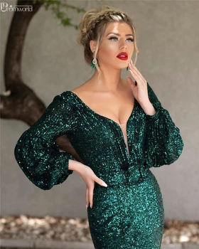 Zelená Moslimských Večerné Šaty Dlhé 2020 Tvaru Plné Rukávy Sexy Backless Formálne Morská Víla Večerné Šaty Vestido De Festa Longo