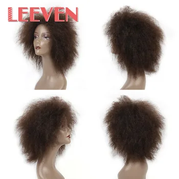 Leeven Kinky Afro Rovno Parochňu Syntetické predlžovanie Vlasov Krátke Parochne Pre Čierne Ženy Vysokej Teplote Vlákno 6inch 100g 8 farieb