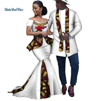 Africkej Tlače Dlho Patchwork Šaty pre Ženy Bazin Riche pánske Top Shirt Pár Oblečenie Afriky Milovníkov Pár Oblečenie WYQ253