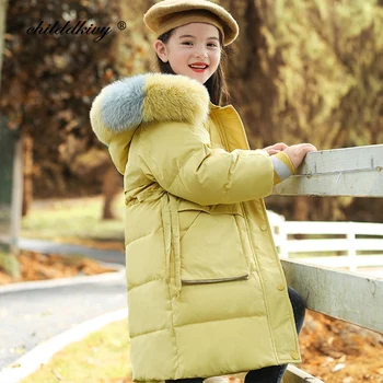 Dievčatá Zimné Snowsuit Kabát 2020 Nové Teenage Šaty s Kapucňou zahustiť detské Oblečenie snehu nosiť kabát Deti vrchné oblečenie 5-12 rokov