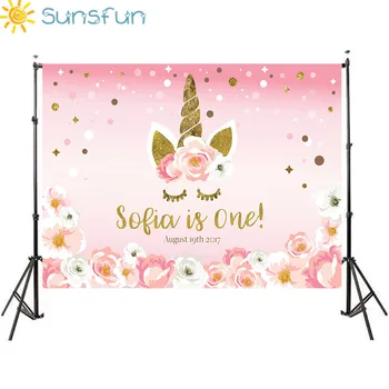 Sunsfun 7x5FT Nové Fotografické Pozadie Krásne Dievča Kvet Ružový Narodeniny Jednorožec Pozadie Photocall Profesionálne Prispôsobiť