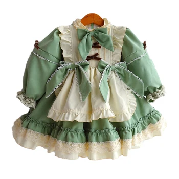 Deti Španielsky Vintage Šaty Originál Baby Girl Lolita Princezná Plesové Šaty 2020 Jeseň Zima Deti Vianočné Zelené Šaty