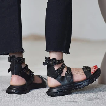 ADBOOV Nový Gladiator Sandále Ženy Vysoký Vrchol Pracky Popruhy Kožené Sandále, Topánky Čiernej Dámy