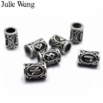 Julie Wang 24pcs Viking Runy Korálky DIY Príslušenstvo Charms Náramky, Náhrdelník Prívesok Rúrkové Vikingovia Rune Fúzy Šperky Robiť