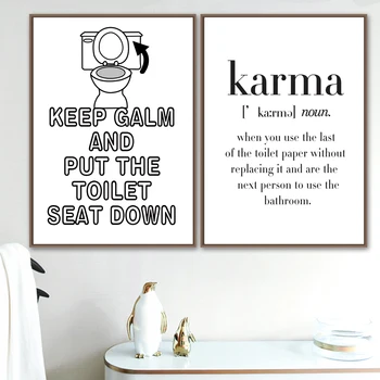 WC Toaletný Papier Karma Citát Zábavné Plagát na Stenu Umelecké Plátno na Maľovanie Nordic Plagáty A Potlačou obrazov na Stenu Pre Kúpeľňa Decor