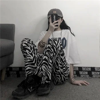 String Vysoký Pás Zebra Voľné Rovné Dlhé Nohavice Žena Muž Streetwear Prúžok Bežné Harajuku Naopak, Hip Hop Nohavíc Lete Nové