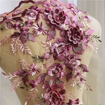 3D Fialový Kvet Výšivky Perličiek Nášivka Pre Večerné Šaty Šiť Oblečenie Patch Čipky Textílie, Doplnky, dekoračné Materiály
