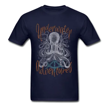 Podvodná Dobrodružstvo Tees Mužov Top T-shirts Cartoon Cthulhu Čierne Krátke Sleeve T Shirt Vintage Štýl Octopus Námorník
