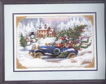 14/22/25ct Krásne Roztomilé Počíta Cross Stitch Auta Roadster Santa Vianočné Snehu Strom Zimné Muž Snehuliak DIM 08707