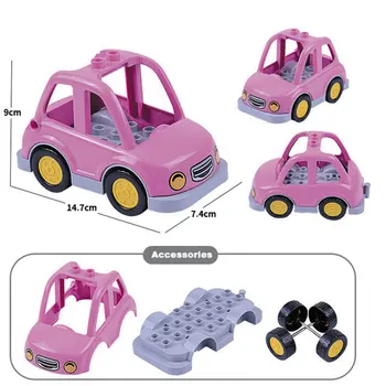 DIY Veľké Veľkosti Stavebných Blokov Príslušenstvo dievča, Ružová Auto Kompatibilný s Duploed Model Hračky Dievča Narodeniny Deti darček