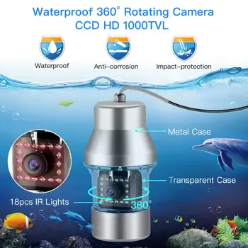Eyoyo Podvodné Ryby Finder s 9 inch Veľký Farebný Displej 360° Horizontálne Posúvanie Kamery 1000TVL 18 Infračervený IR Osvetlenie Kamery